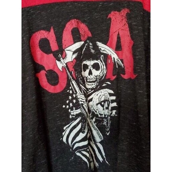 Sons of Anarchy Raglan Regular Fit T-Shirt Men's 2XL Red Black Graphic Print - Picture 2 of 6
